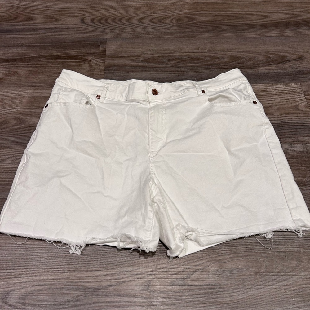 LOFT White Jean Shorts High-Waisted Frayed Hem
